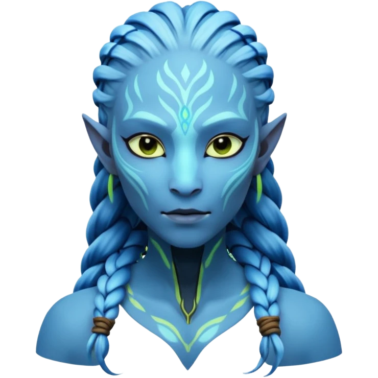 Na'vi character from Avatar movie, blue skin, bioluminescent facial patterns, long braided hair emoji