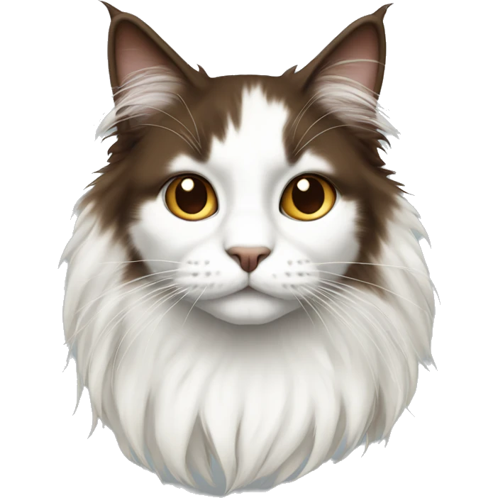 Long haired cat white and dark brown emoji