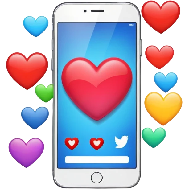  smartphone showing a colorful social media post with a heart and image icon emoji