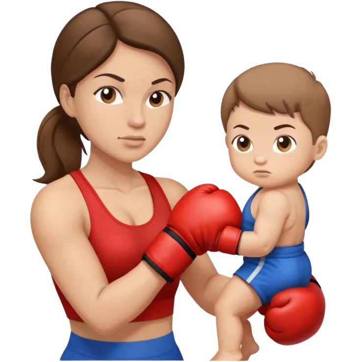 Light brunette fit mom boxing with baby boy emoji