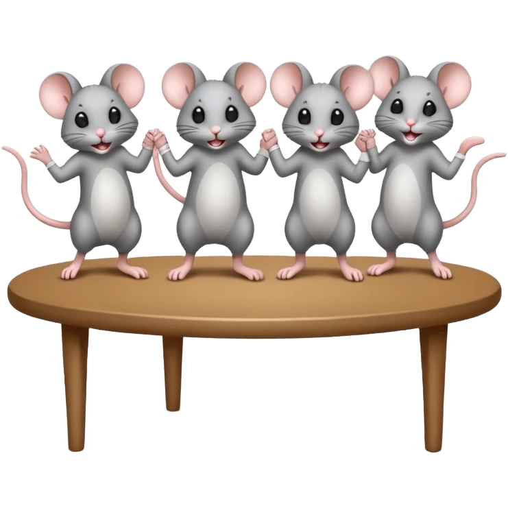 3 mice dancing on a table together as the cat is not in the house emoji