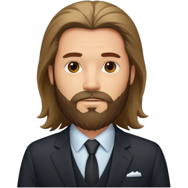 long haired bearded man with suit emoji