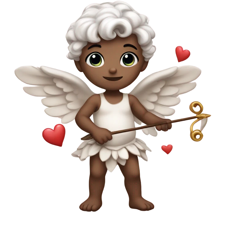Realistic pale Cupid holding a bow and hearts emoji