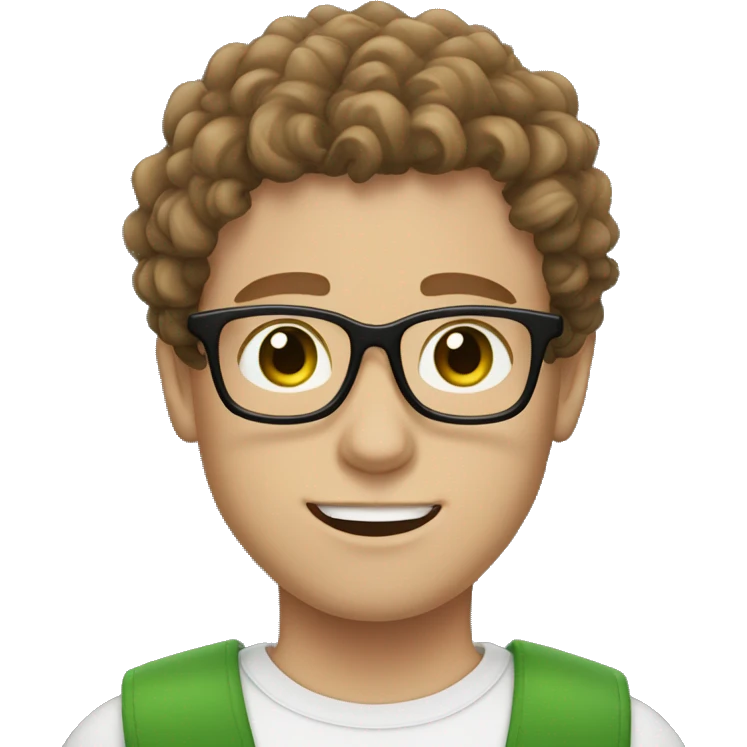 white boy with brown curly hair snd with glasses green eyes hair shaved on the sides emoji