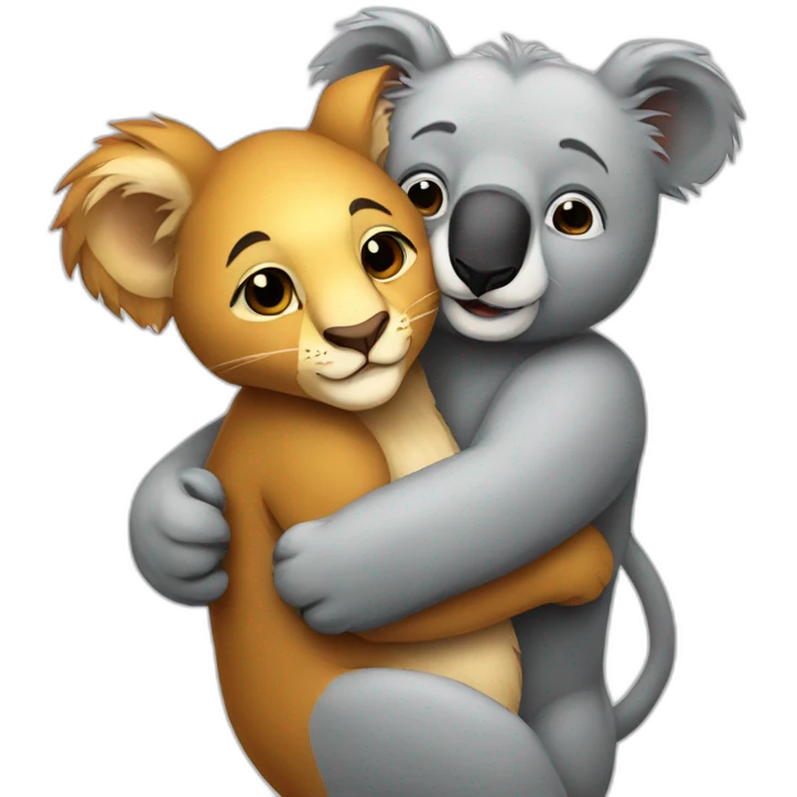 Lion and koala hugging emoji