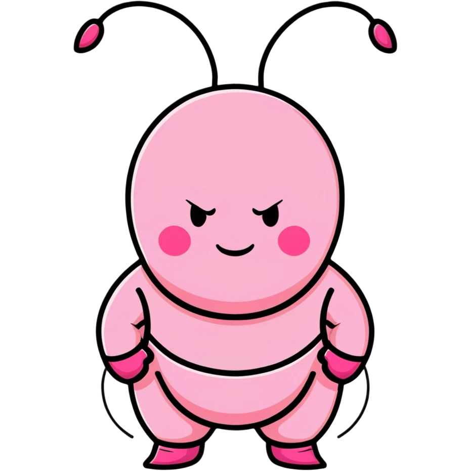 Majin Buu from Dragon Ball Z, pink round body with holes, antenna on head, innocent smile emoji