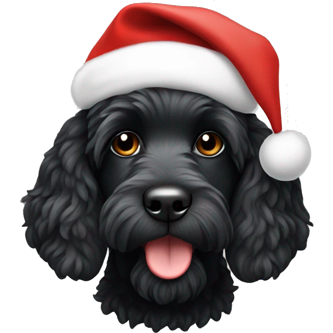Black cockapoo in a Christmas hat emoji