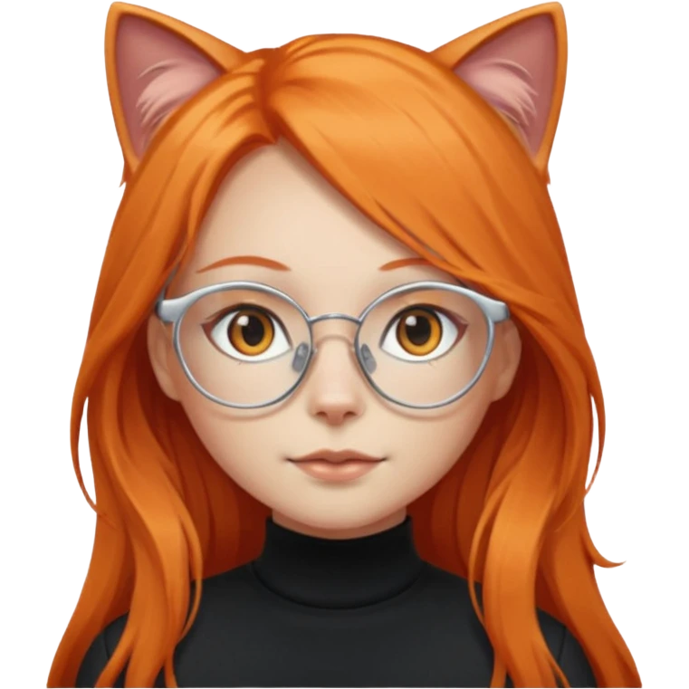 girl with very long orange hair, and silver cat-eyed glasses. Black clothes emoji