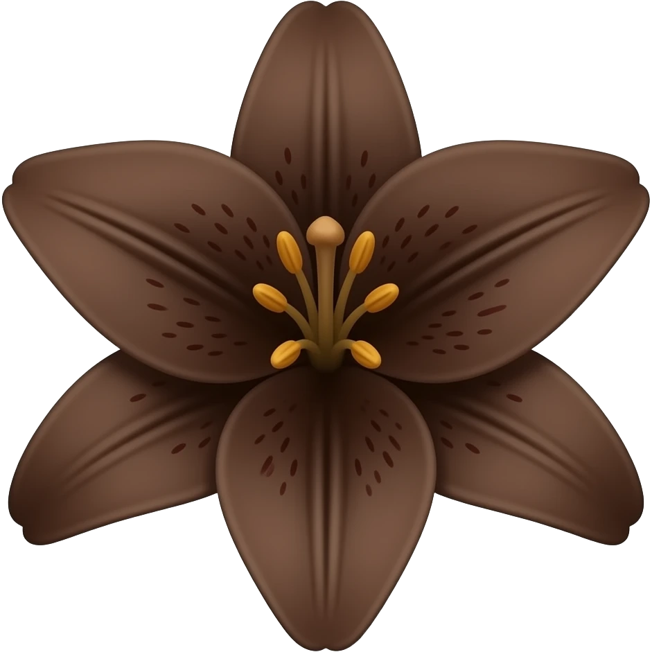 A dark brown flower with lily petals and gold pollen in the middle emoji