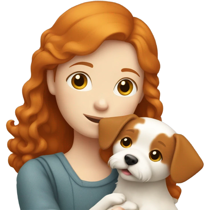 Ginger girl hugging white dog emoji