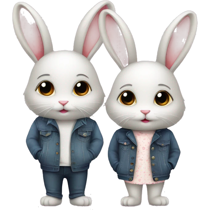two stylish cute bunnies in love emoji