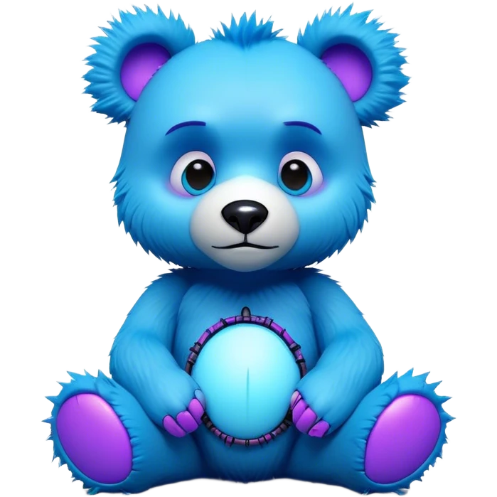 3D, adorable little Pixar style blue neon punk bear with a broken toy sitting, ultra detailed, each lash, eye, and strand of fur is shown in stunning detail as though captured in a timeless photograph, rich textures, visually rich, so lifelike it feels like it could leap off the page at any moment emoji