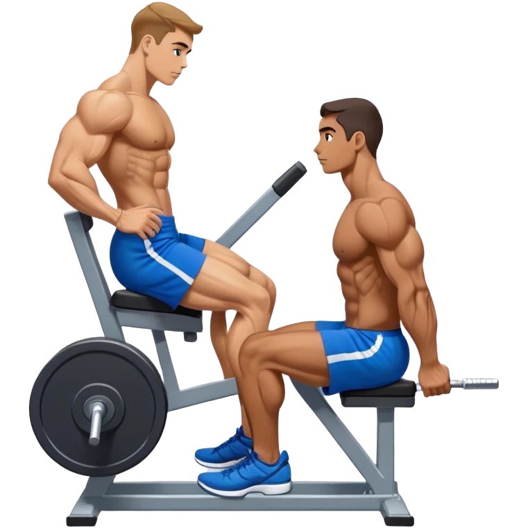 side-view bodybuilder in blue shorts seated weighted calf-raise machine on his tip toes emoji