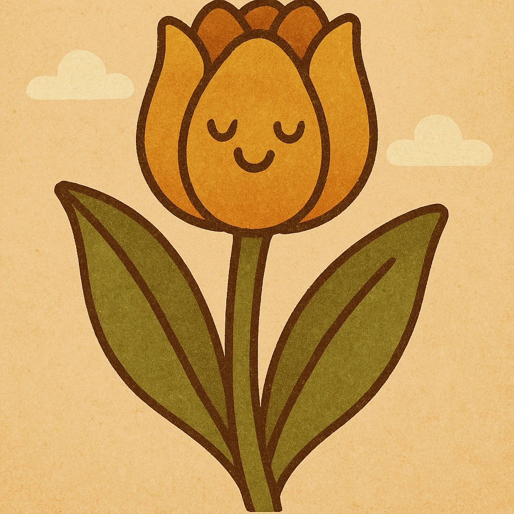vintage tulip, 1970s inspired, warm faded tones, stylized emoji