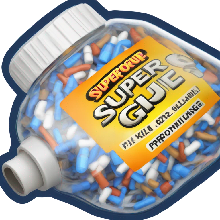 a superglue bottle with a label that reads superglue in a pixelated font emoji