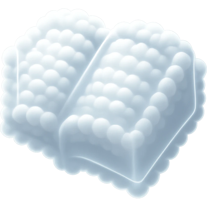top view of a thick open book made entirely of small, very bright white fluffy convex clouds, matte glass style emoji