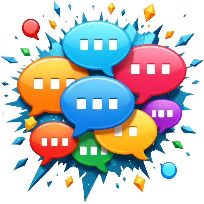 Speech bubble physically exploding into symbols emoji