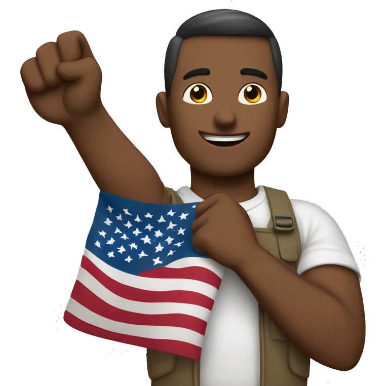 extremely american man saluting the flag with a strong arm emoji