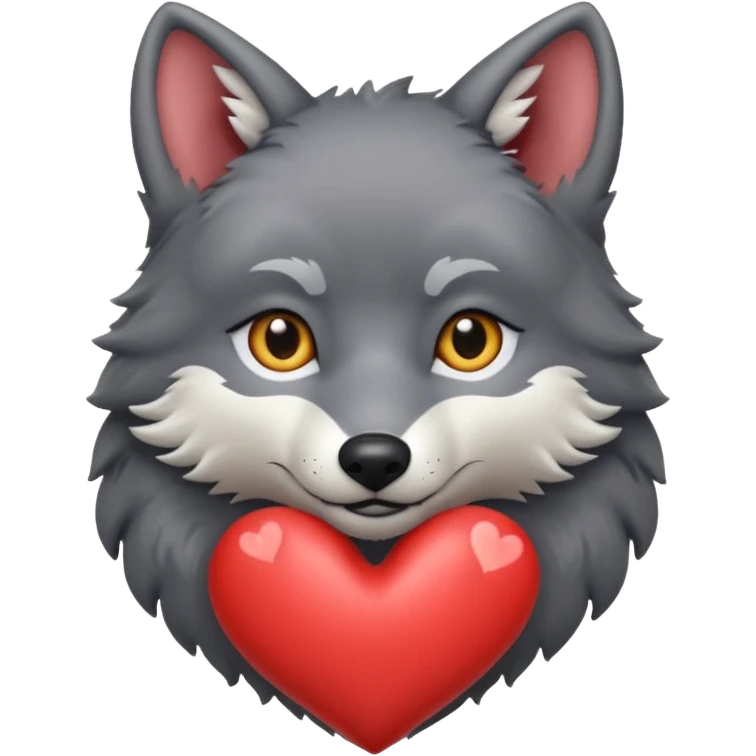 cute dark grey wolf inside heart emoji