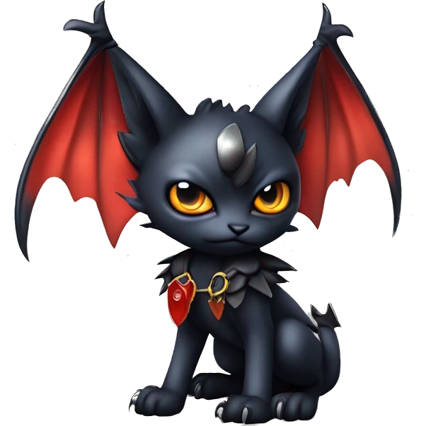Cute edgy cool realistic vampiric dark eldritch fantasy Litten-Fakémon-Digimon with bat-wings as ears full body emoji