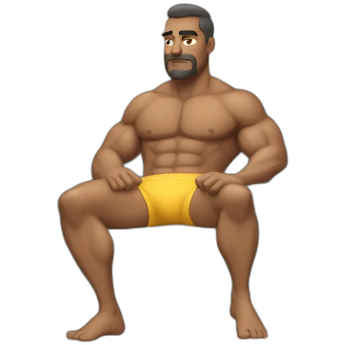 a very muscular dad sleeping on the couch in his boxers in a open pose emoji