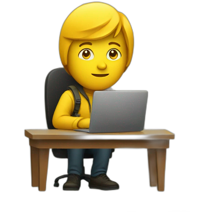 programmer with laptop in dark yellow room emoji
