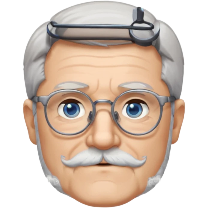 Create me an emoji of an old man. Gray short size hair. Gray beard. Glasses. Blue eyes emoji