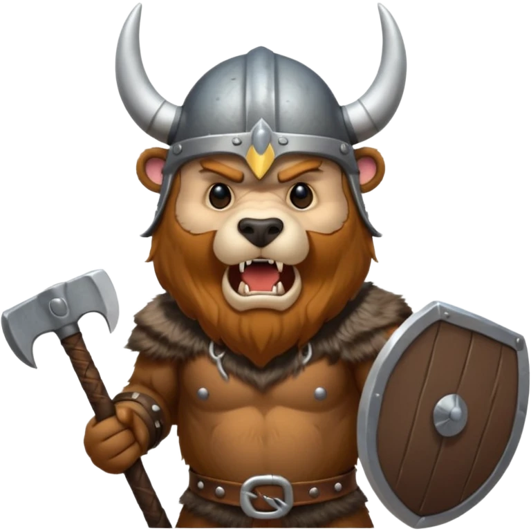 Viking Bear wearing horned helmet growling. holding axe emoji