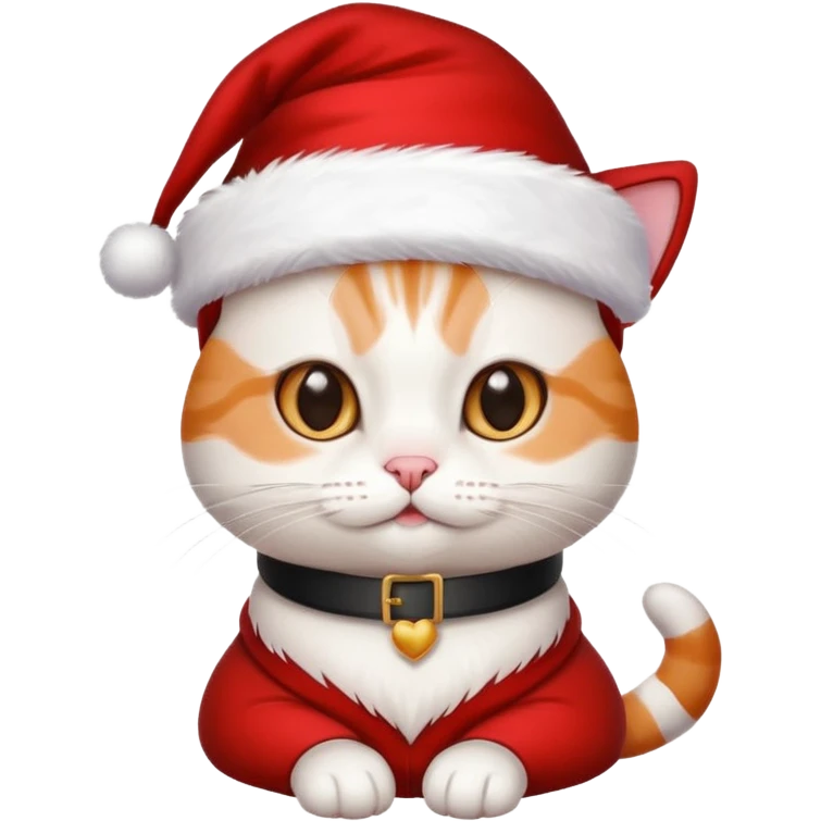 Cute whute cat wearing SantaClous's hat emoji