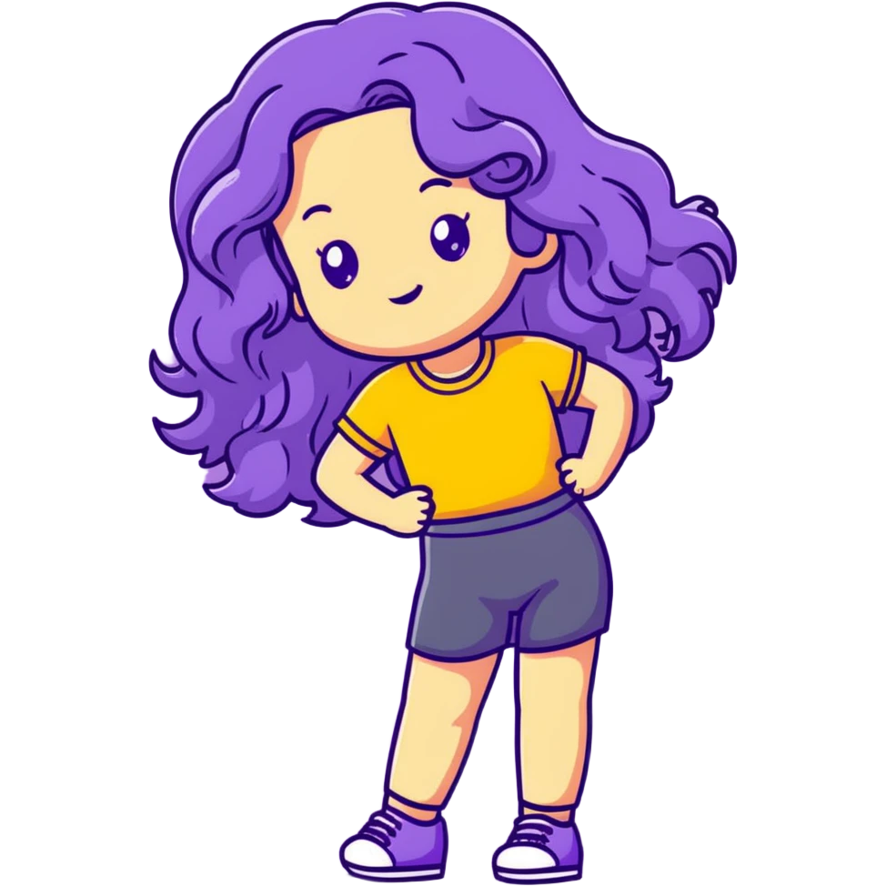 A cute girl with long, wavy purple hair reaching her waist emoji