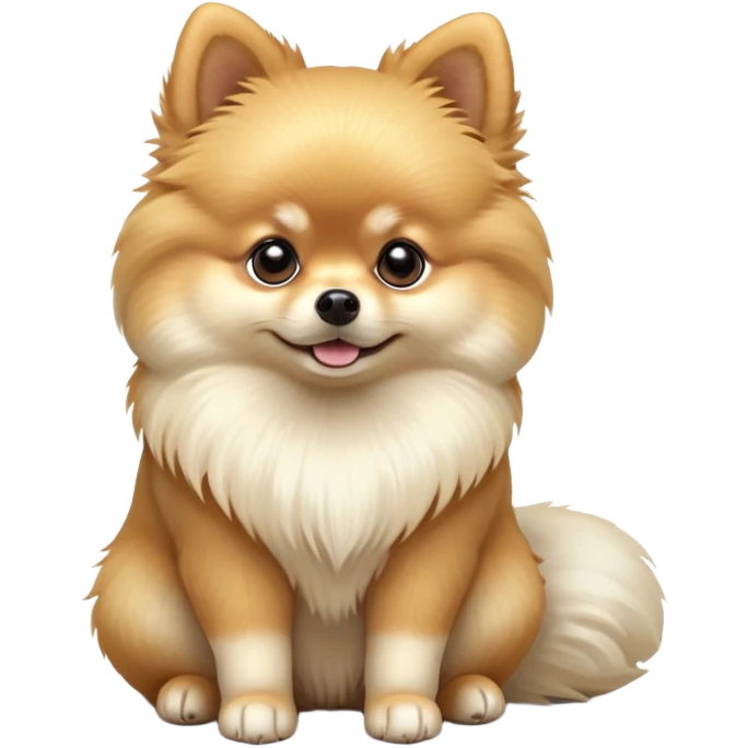 cinematic-[pomeranian]-realistic-full-body-sitting-emoji,-tail-resting-loosely-beside-its-paws,-head-tilted-dramatically, -fluffy-[light cream]-fur,-simplified-yet-realistic-focused-features,-highly-detailed,-glowing-with-an-almost-sarcastic-glow emoji