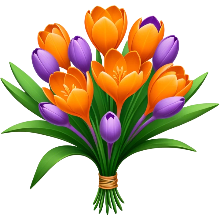 luxuriant, big bouquet Crocus Orange, stem, leaf emoji