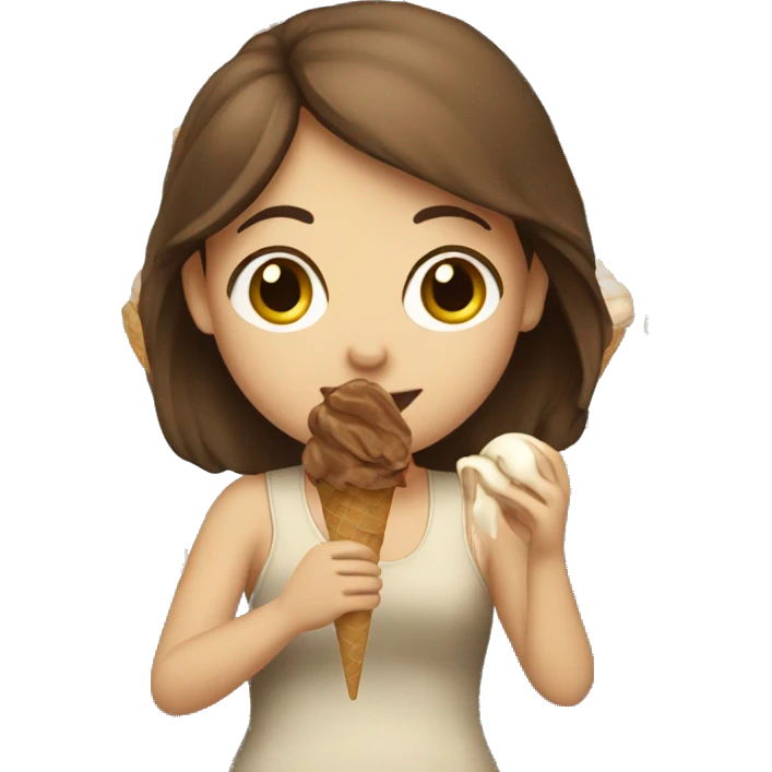 Girl with brown hair eating ice cream emoji