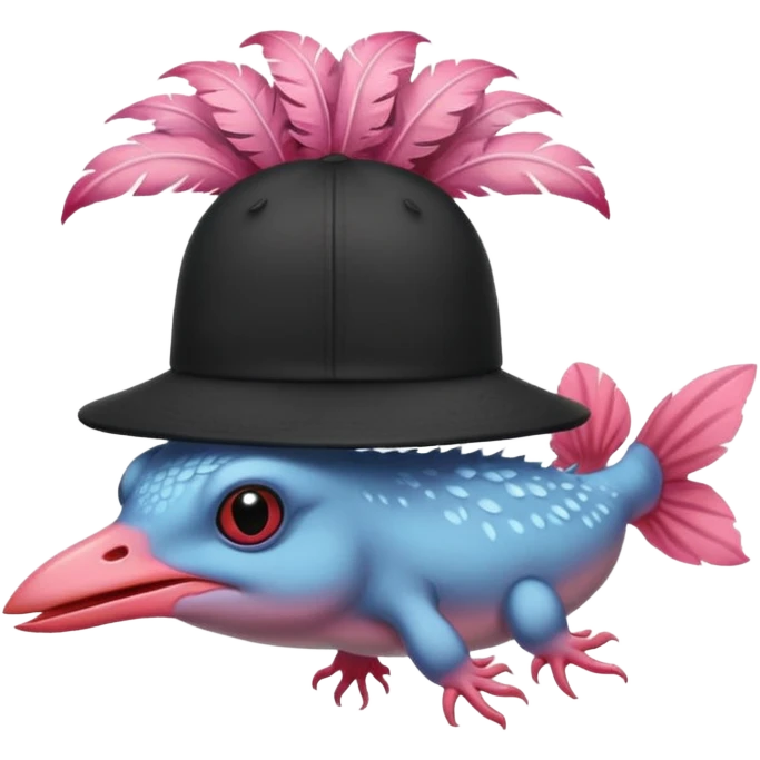 black bird wearing an axolotl hat emoji