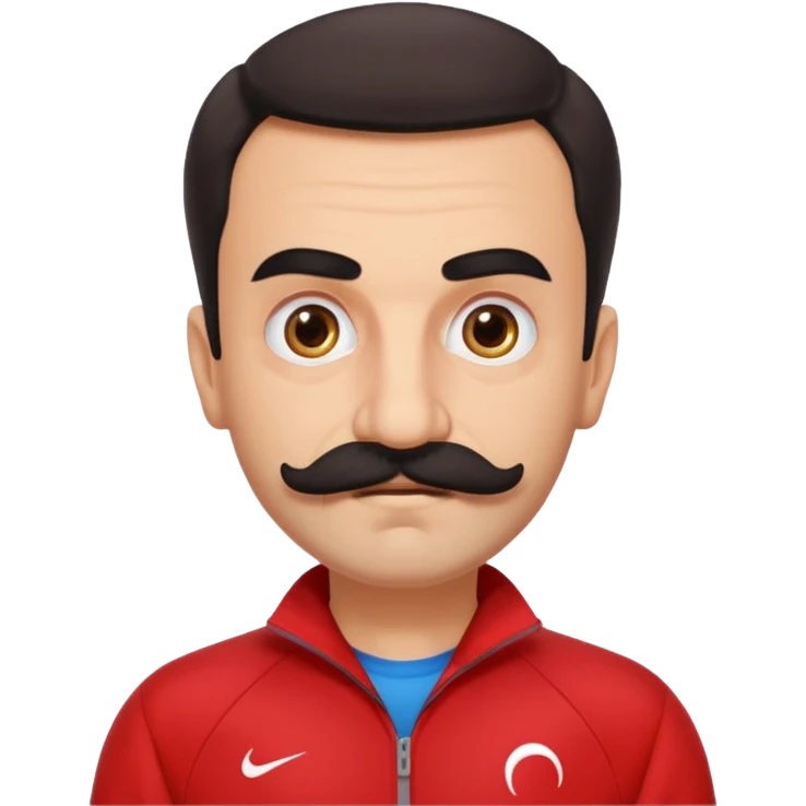 Recep İvedik, comedic Turkish character with bushy mustache, thick eyebrows, red tracksuit, expressive face, apple style emoji emoji