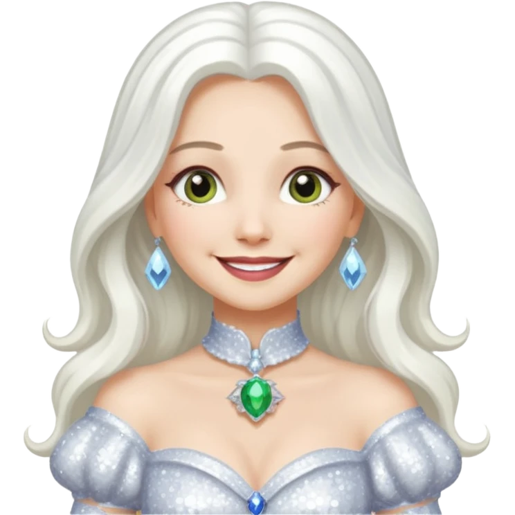 The Good Witch from The Land of Oz with long white hair, white sequin outfit emoji