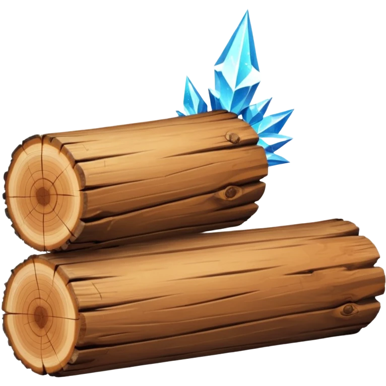 two logs, one propped up sideways on the bottom log, with a sparkle in the foreground. the log should not have a hole in the center. emoji