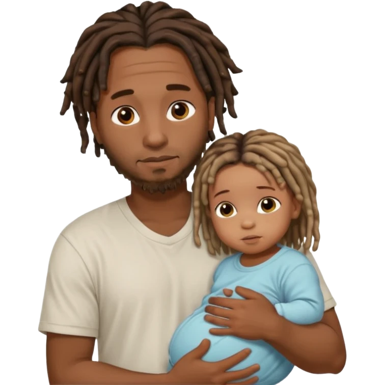 African Dad with short dread locs, with his baby girl in arm, babys face is not seen, baby has brown skin emoji