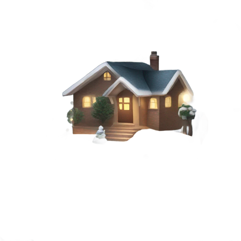  Christmas house with Christmas lights and evergreen trees emoji