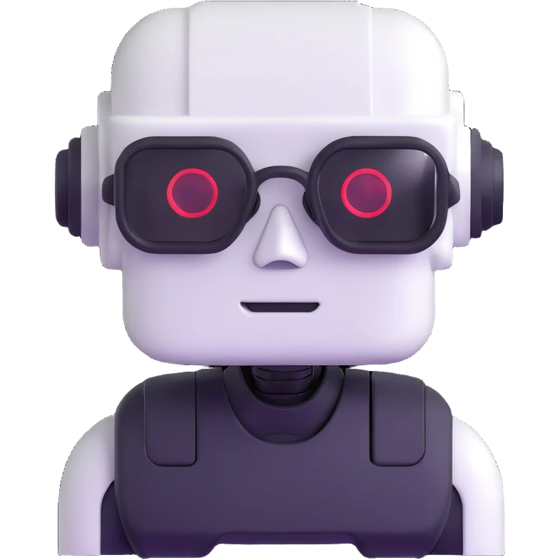 White robot with cyberpunk glasses, AI, futuristic emoji