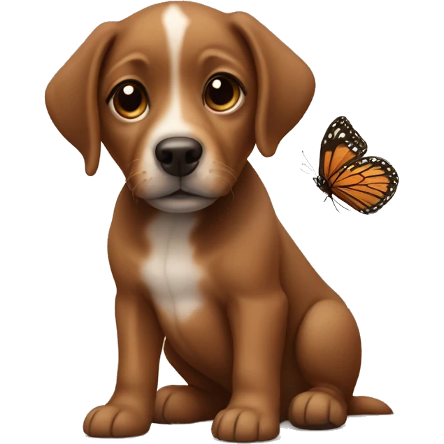 a brown baby dog with a butterfly on the nose emoji