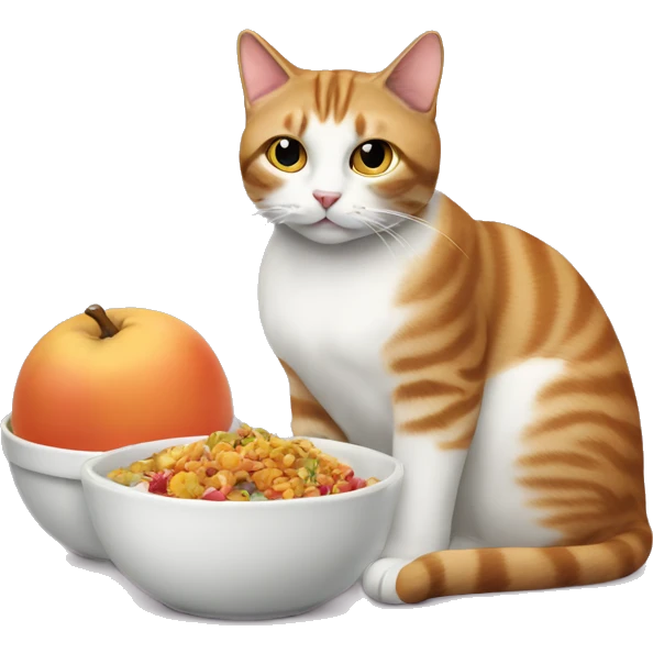Create an image of the same cat sitting beside a bowl of food emoji