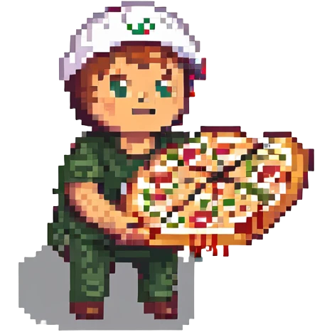 Peppino Spaghetti from Pizza Tower, pixel art style, holding a pizza, dynamic action, no background emoji