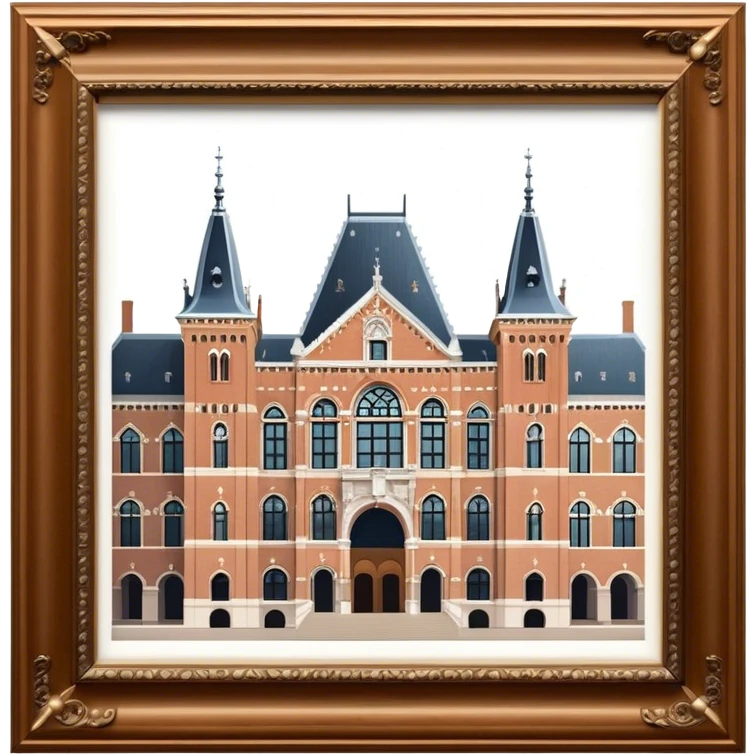 Cinematic Realistic Rijksmuseum Landmark Emoji, depicted with the grand facade of the museum rendered in intricate detail and soft, historical lighting. emoji