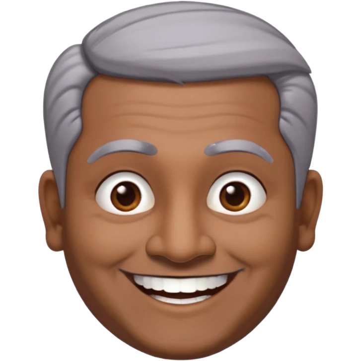 50 yr old indian man, dark skin, grey hair, big smile, white teeth, chubby, no moustache, clean shaven, young style hair, bindy, hair brushed up emoji