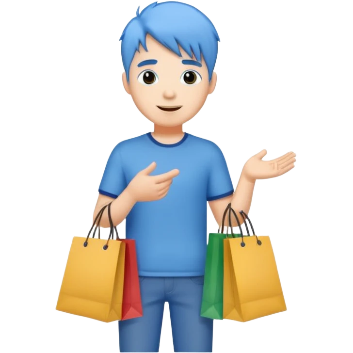 man with blue hair holding shopping bags emoji