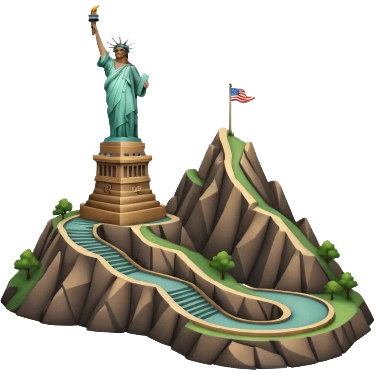 Montaña con con la estatua de la libertad con subida en curva zigzag emoji