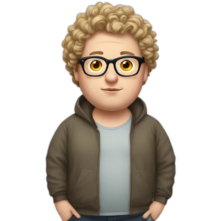 Fat white boy with big head and glases and curly heir emoji
