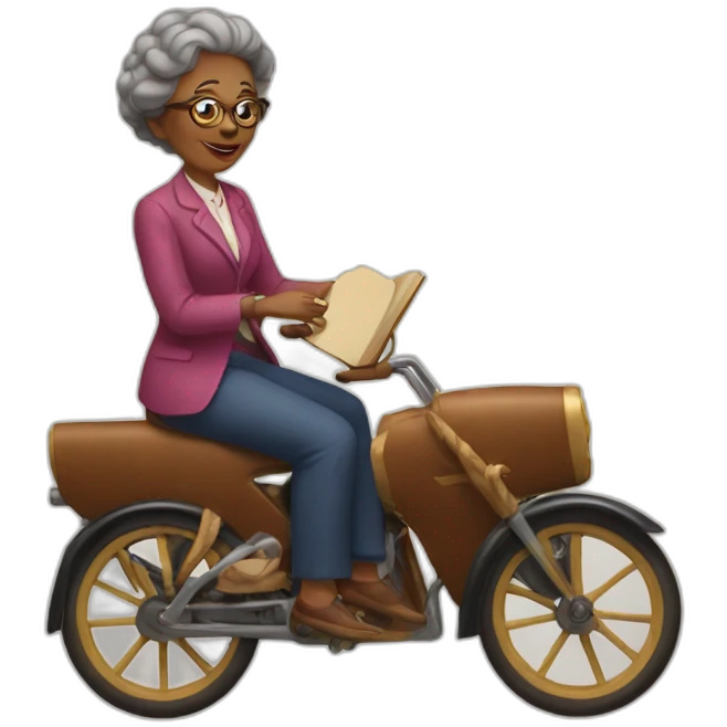 Mamie on riding a book  emoji