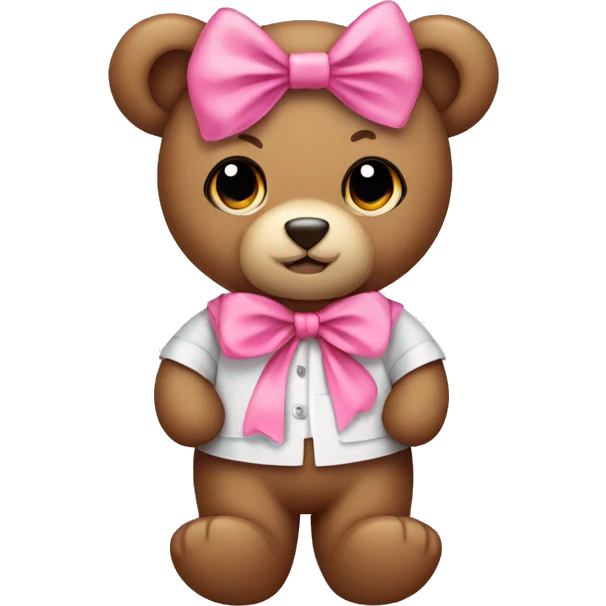 Teddy bear with pink bow and cute clothes emoji